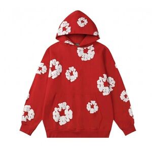 Denim Tears Red Hoodie with White Floral Clusters